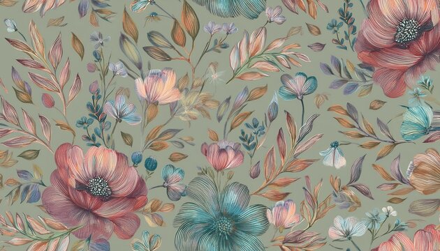 floral watercolor seamless pattern with delicate abstract flowers buds and plants cute floral design illustration in vintage style all over print for textile or wallpaper hand drawn background