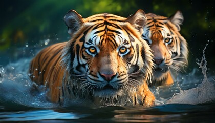 Fototapeta premium siberian tigers in water