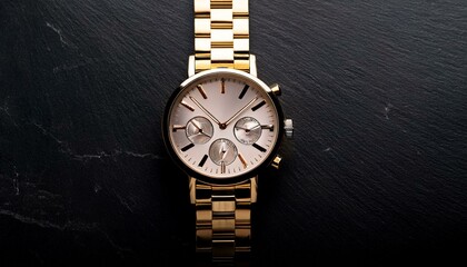 swiss made golden breitling super ocean luxury wrist watch on black stone background copy space for text