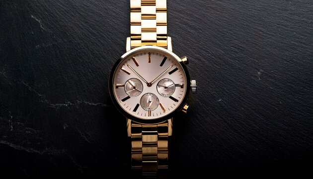 swiss made golden breitling super ocean luxury wrist watch on black stone background copy space for text