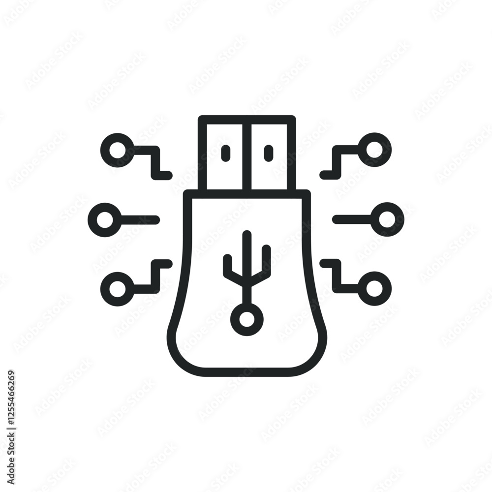 Poster usb security thin line icons. editable stroke and perfect pixel on transparent background
