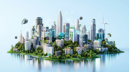 Obraz premium visionary urban eco tech scene blending modern architecture and nature, showcasing sustainable living and innovation