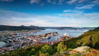 bergen viewed from mountain in sandviken norway