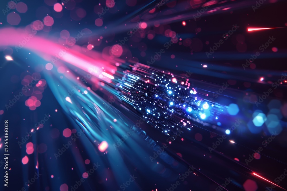Poster colorful abstract waves of light and bokeh create a mesmerizing visual display, blending blue and or