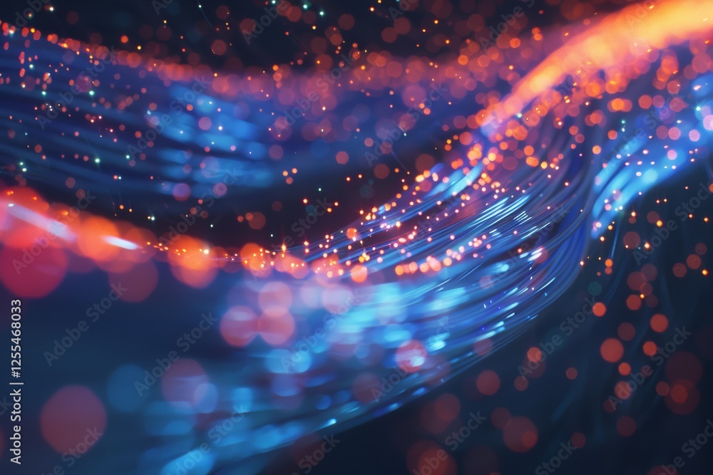 Poster colorful abstract waves of light and bokeh create a mesmerizing visual display, blending blue and or