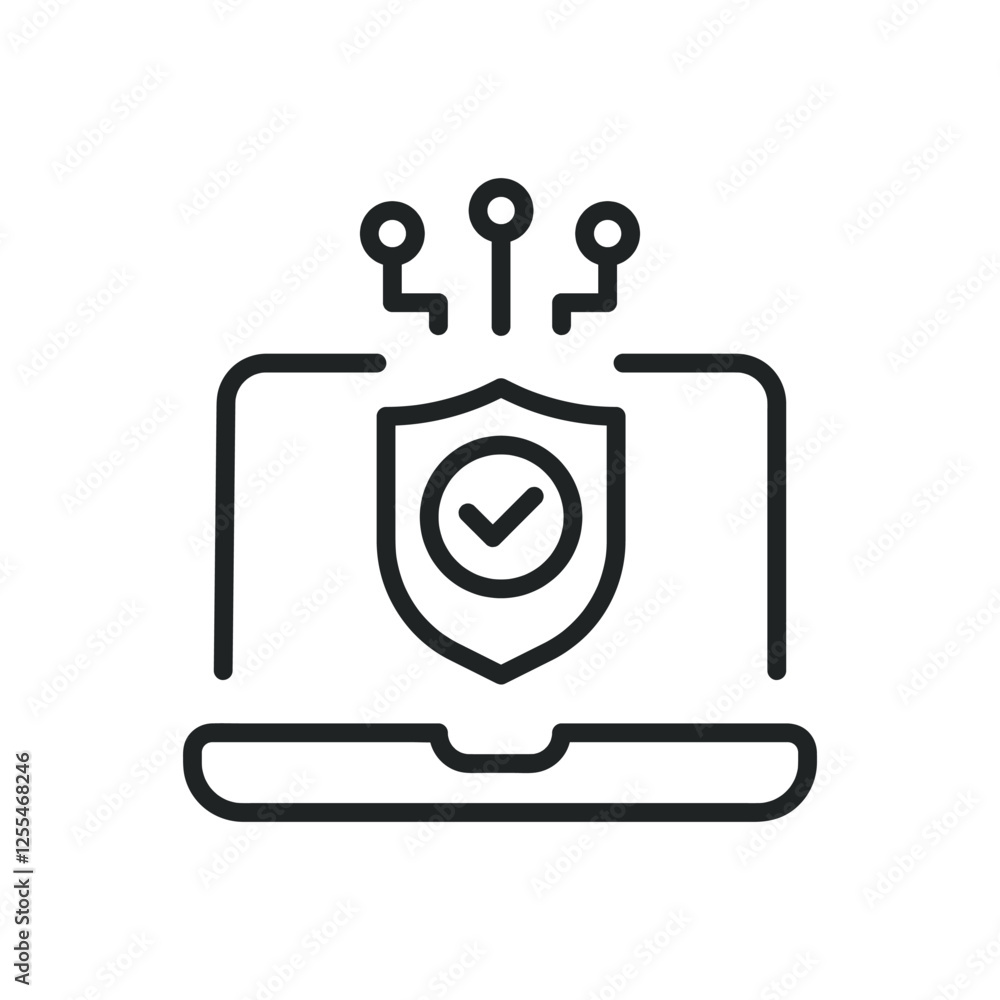 Poster laptop security thin line icons. editable stroke and perfect pixel on transparent background