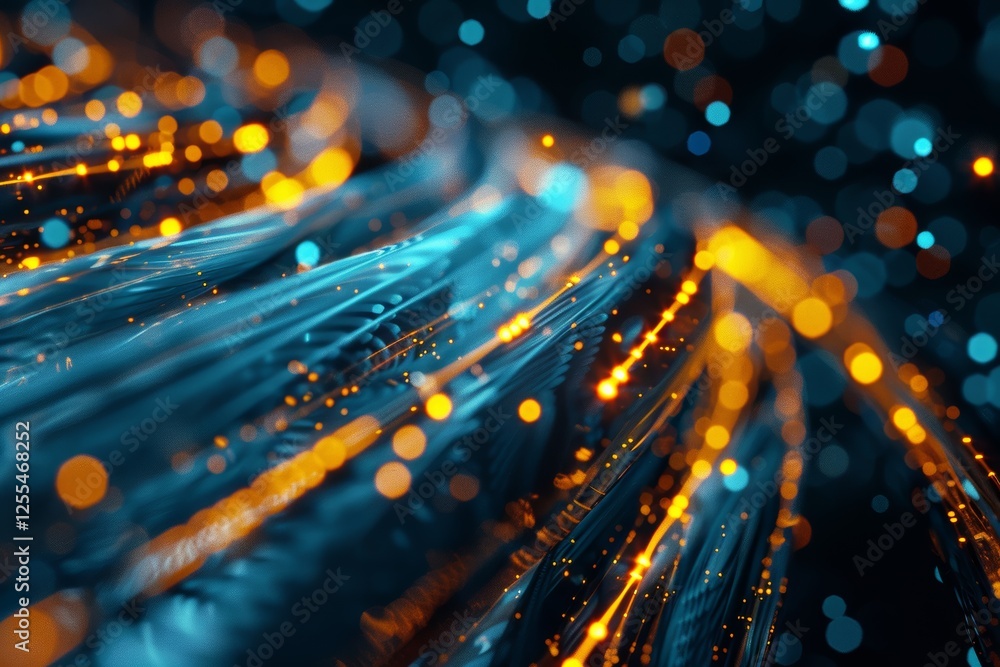 Poster colorful abstract waves of light and bokeh create a mesmerizing visual display, blending blue and or
