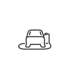 Fototapeta premium eco friendly transport icon, no pollution icon, electric car icon, charge place for electric car icon, Electric car icon featuring rear view with charging cable in minimalist black outline design