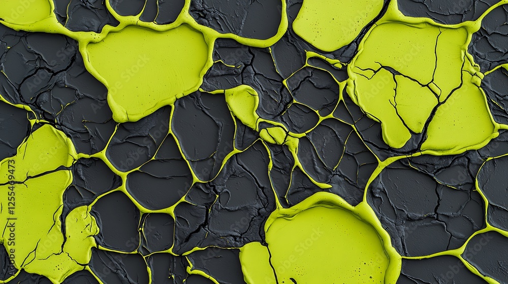 Poster an abstract close-up view of textured paint in vibrant yellow and dark gray, showcasing intricate cr