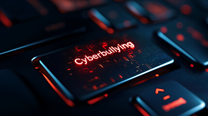 Close up of keyboard key highlighting word Cyberbullying, emphasizing importance of online safety and awareness