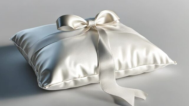 Elegant satin ring bearer pillow, wedding gift, studio shot, neutral background, perfect for invitations
