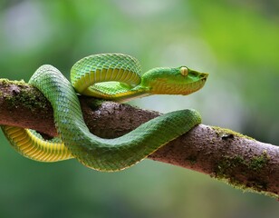Obraz premium russell s viper daboia russelii on branch of tree venomous snake living in south asia