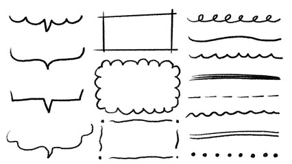 手描きの吹き出し、枠、ラインのイラストセット