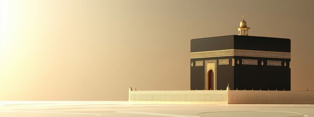 Majestic Kaaba in Mecca: A 3D Render of Islam's Sacred Structure at Dawn