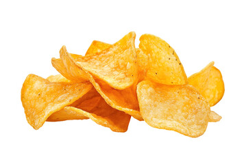 Crispy Golden Potato Chips on a White Background.