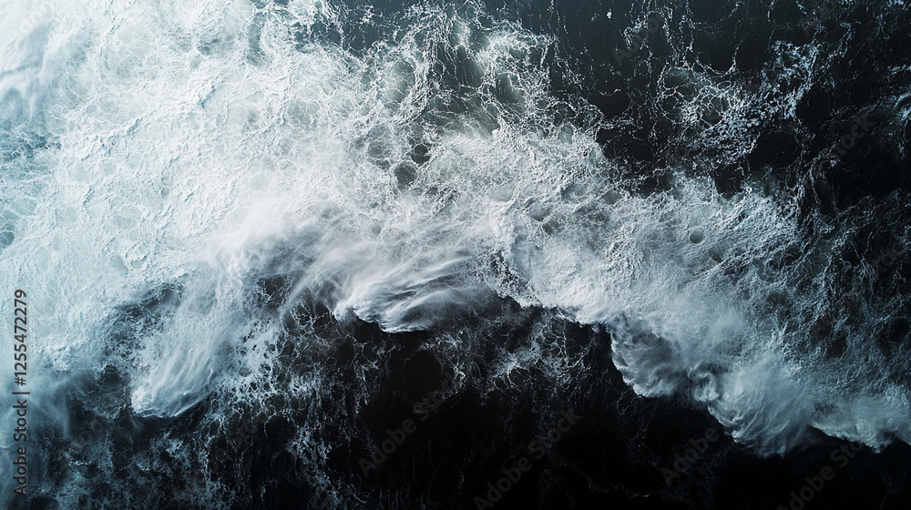 Leinwandbilder aerial view of crashing ocean waves, showcasing the power of nature and the movement of water in a d