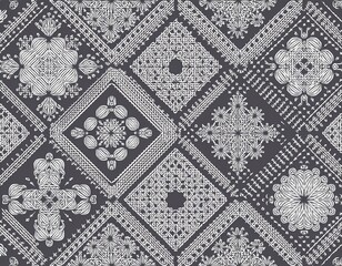 granny square crochet seamless pattern background knitted wear folk art motif with flowers  illustration