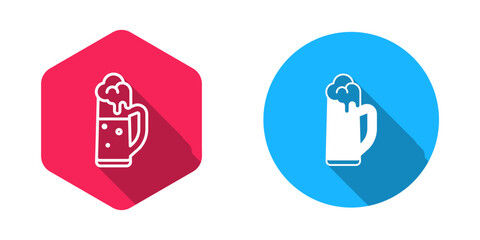 Filled and outline Glass of beer icon isolated with long shadow background. Happy Saint Patricks day. National Irish holiday. Vector