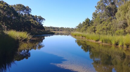 Serene Reflections: A Tranquil River Scene in Lush Australian Bush