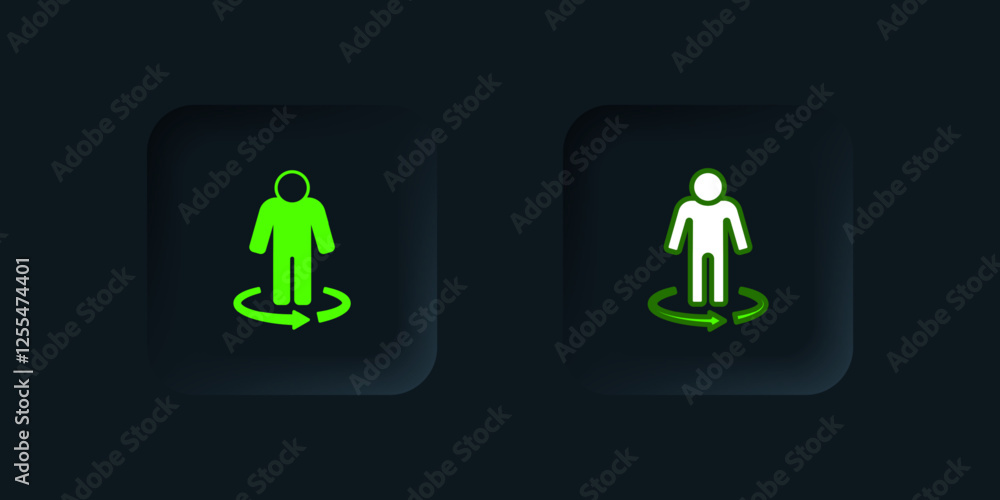 Poster green 3d modeling icon isolated on black background. augmented reality or virtual reality. black squ