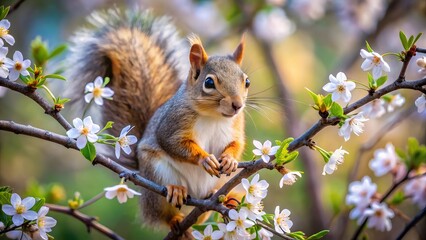 Fototapeta premium Squirrel in Blossoming Tree