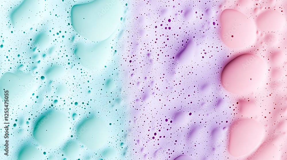 Poster a close-up view of colorful foam bubbles, featuring soft pastel shades of blue and pink, creating a 