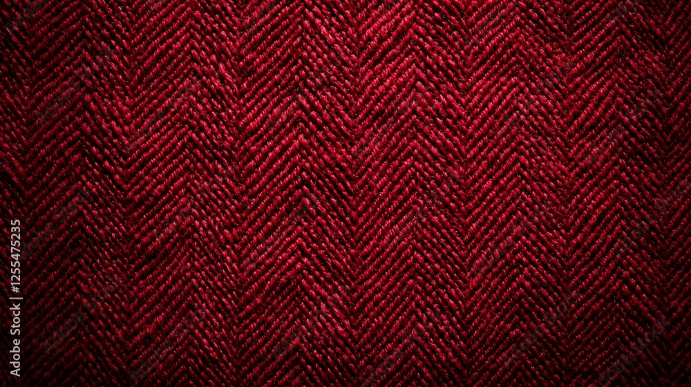 Poster a textured red fabric with a herringbone pattern, creating a rich, warm aesthetic ideal for textiles