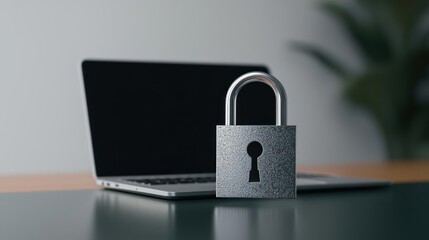 Modern Laptop and Lock Representing Cybersecurity
