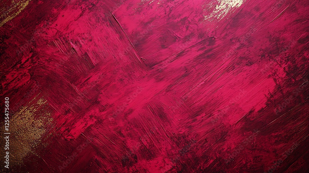 Poster a vibrant red and gold textured background, featuring bold brush strokes that create an artistic and