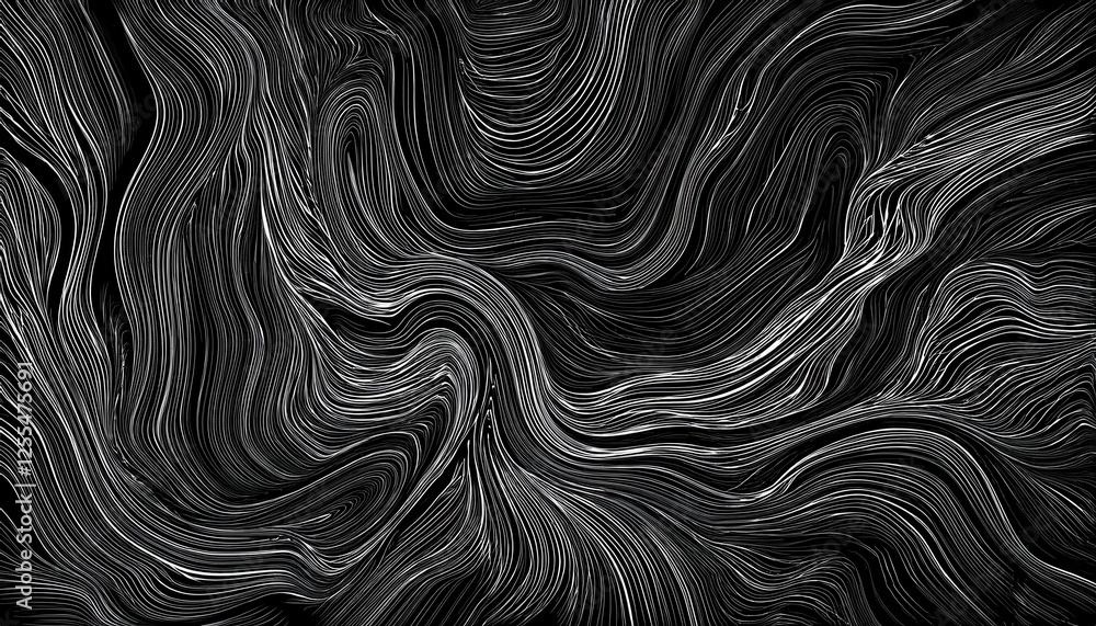Poster abstract black and white fluid lines, artistic swirling curves with graphic elegance for modern desi