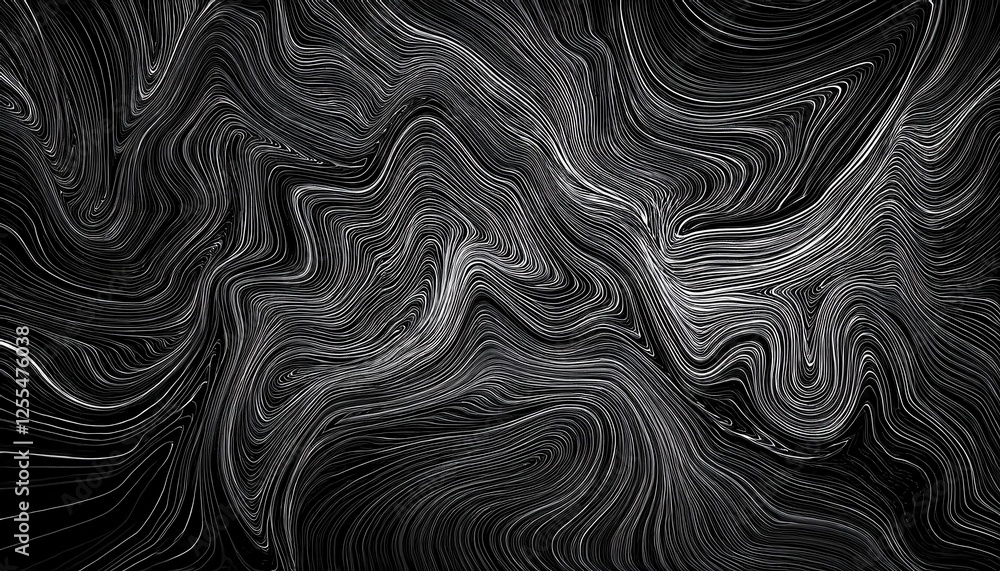 Aufkleber abstract black and white fluid lines, artistic swirling curves with graphic elegance for modern desi