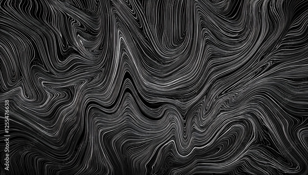 Aufkleber abstract black and white fluid lines, artistic swirling curves with graphic elegance for modern desi