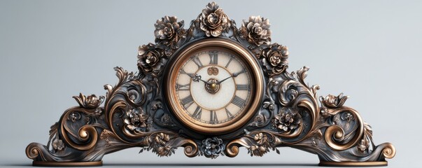 Ornate vintage clock with floral decorations and bronze detailing