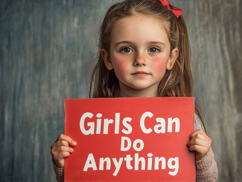 Empowered Girl Holding a Sign : Girls Can Do Anything Statement