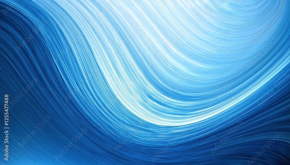Poster flowing blue waves in abstract motion with textured gradient patterns for modern art or design background