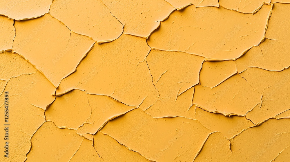 Poster a textured yellow wall with peeling paint, showcasing a distressed and weathered appearance, creatin
