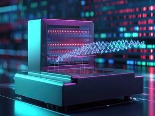 Advanced DNA Sequencing Technology with Futuristic Interface Visualization