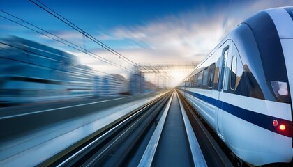 inter city express high speed train driving fast on a hight speed railway
