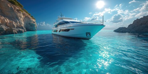 Luxury Yacht in Turquoise Cove: Mediterranean Dream