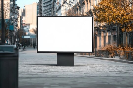 street advertising square billboard mockup at city 3d rendering