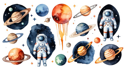 Astronaut Set Watercolor Vector Space Element