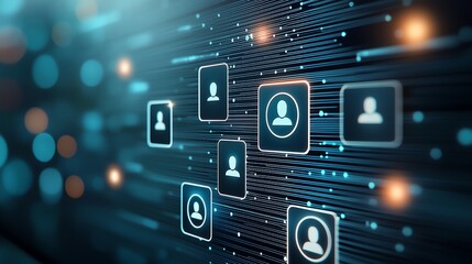 Obraz premium A digital network showcasing user icons connected by vibrant lines, representing modern communication and technology's influence on social interaction and connectivity.