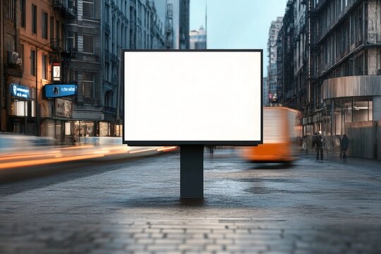 street advertising square billboard mockup at city 3d rendering