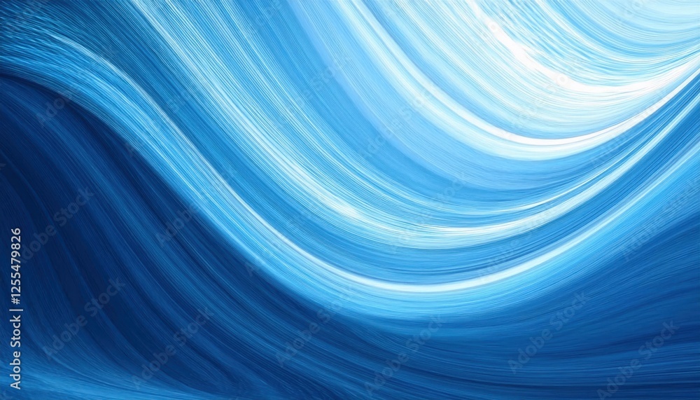 Poster flowing blue waves in abstract motion with textured gradient patterns for modern art or design background