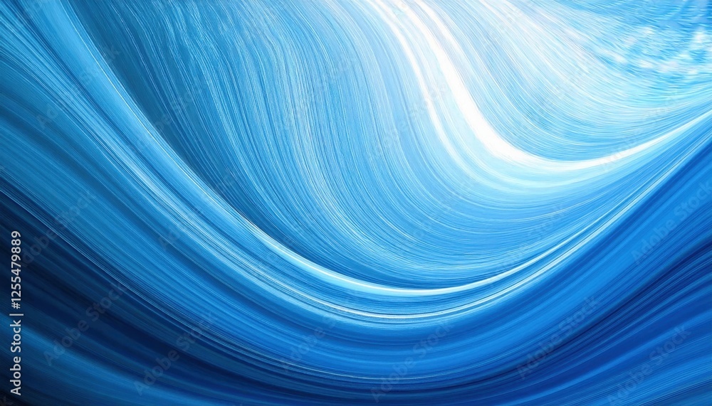 Poster flowing blue waves in abstract motion with textured gradient patterns for modern art or design background