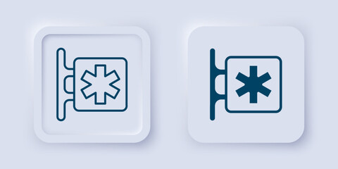 Obraz premium Filled and outline Medical symbol of the Emergency - Star of Life icon isolated on grey background. Square button. Vector