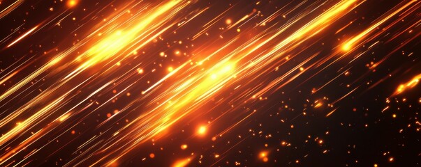 Obraz premium Dynamic glowing orange streaks and particles on dark background