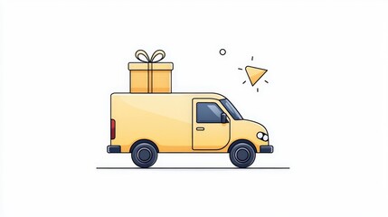 Fototapeta premium Delivery Van with Gift Box and Decorative Elements for E-Commerce and Shipping Concepts