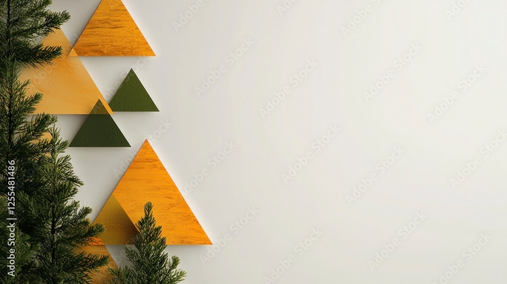 Canvas Prints Green and Gold Wooden Triangles on White Background