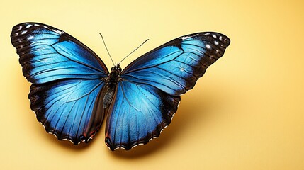 Obraz premium Blue Morpho Butterfly on Yellow Background